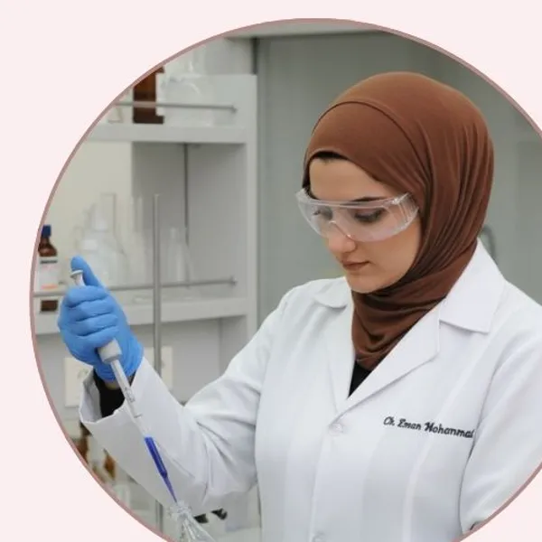 د. إيمان محمد في مختبر مستحضرات التجميل